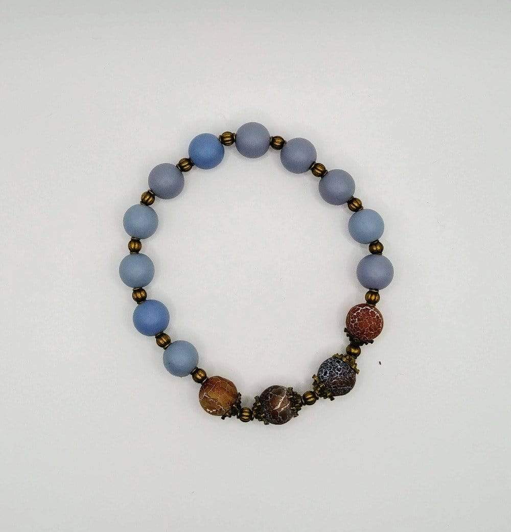 DeFit Designs Bracelets Blue Wood Bracelet-Agate Gemstone Bracelet-Blue Wooden Agate Bracelet