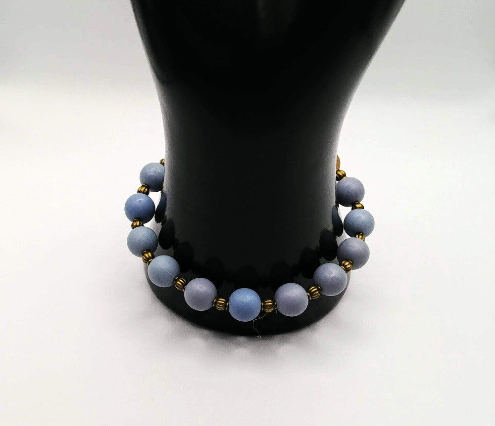 DeFit Designs Bracelets Blue Wood Bracelet-Agate Gemstone Bracelet-Blue Wooden Agate Bracelet