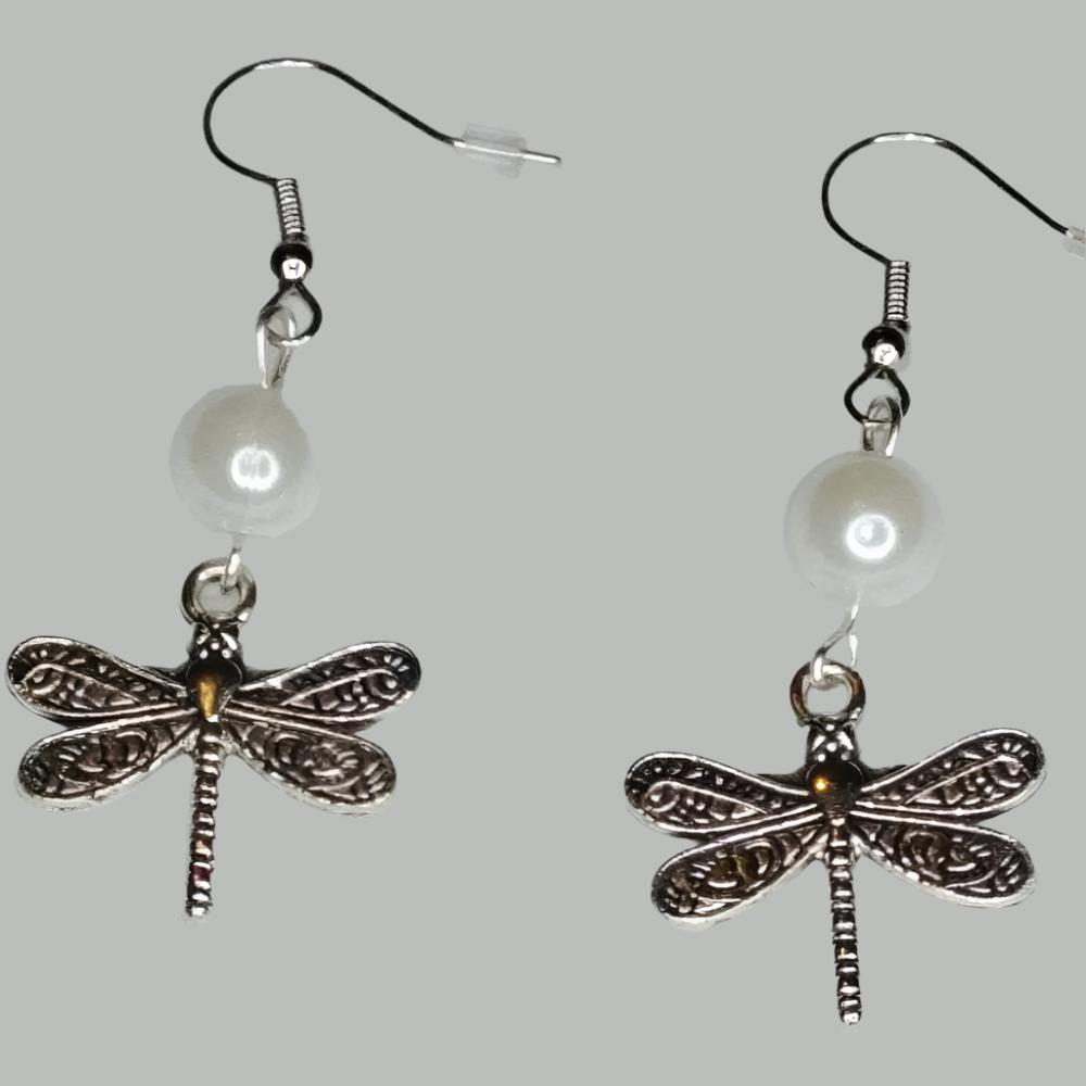 DeFit Designs Earrings Antique Silver DragonFly Dangle Earrings-Dragonfly Drop Earrings