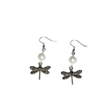 Load image into Gallery viewer, DeFit Designs Earrings Antique Silver DragonFly Dangle Earrings-Dragonfly Drop Earrings
