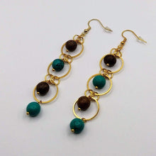 Load image into Gallery viewer, DeFit Designs Earrings Aqua Three Tier Gold Hoop Earrings-Triple Earrings-Three Layer Hoop Earring
