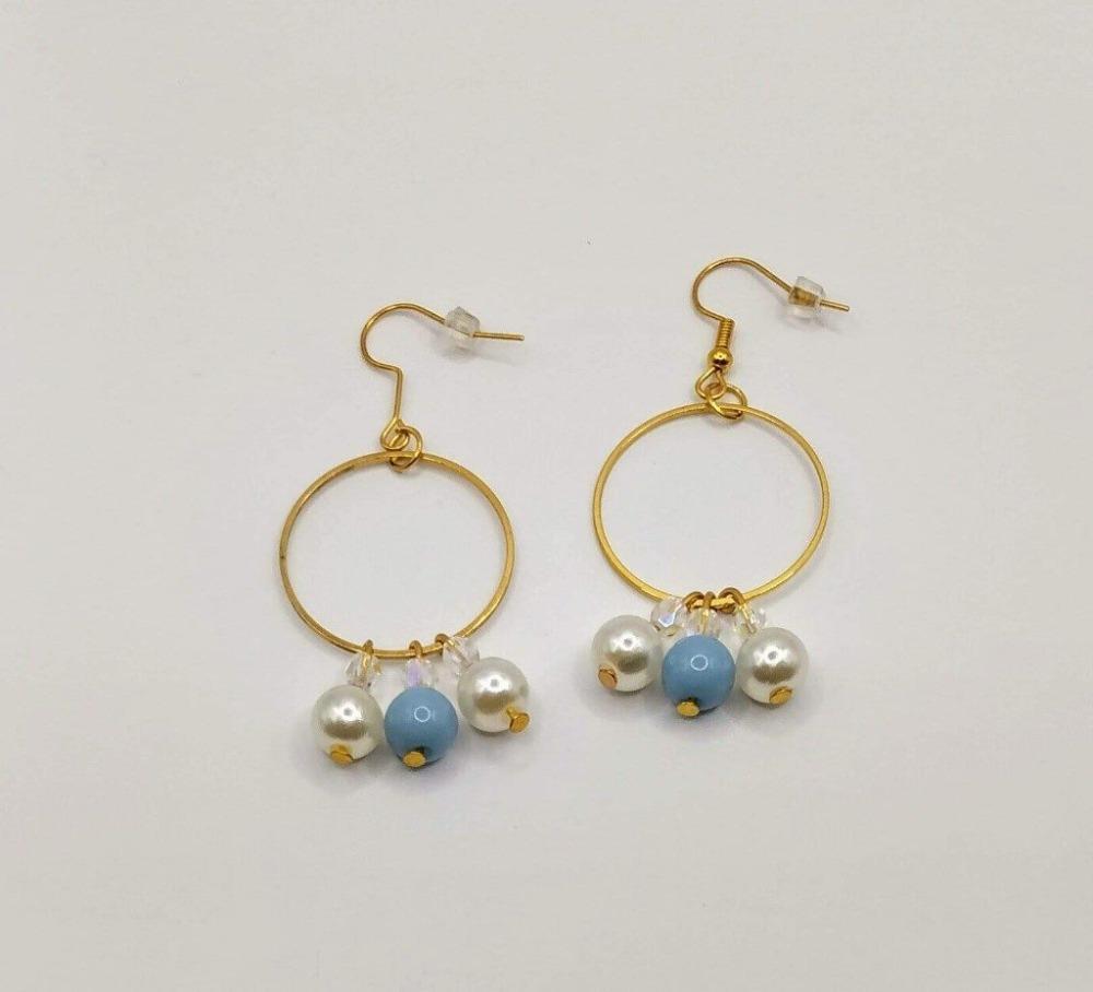 DeFit Designs Earrings Baby Blue Pearl And Gold Plated Hoop Earrings-Gold Small Hoop Earrings