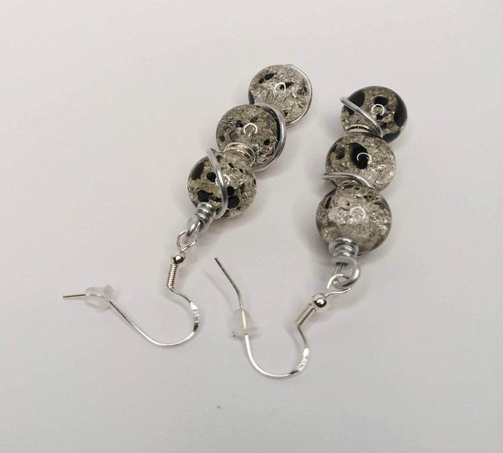 DeFit Designs Earrings Black Crackle Wire Wrapped Spiral Earring-Spiral Drop Earrings