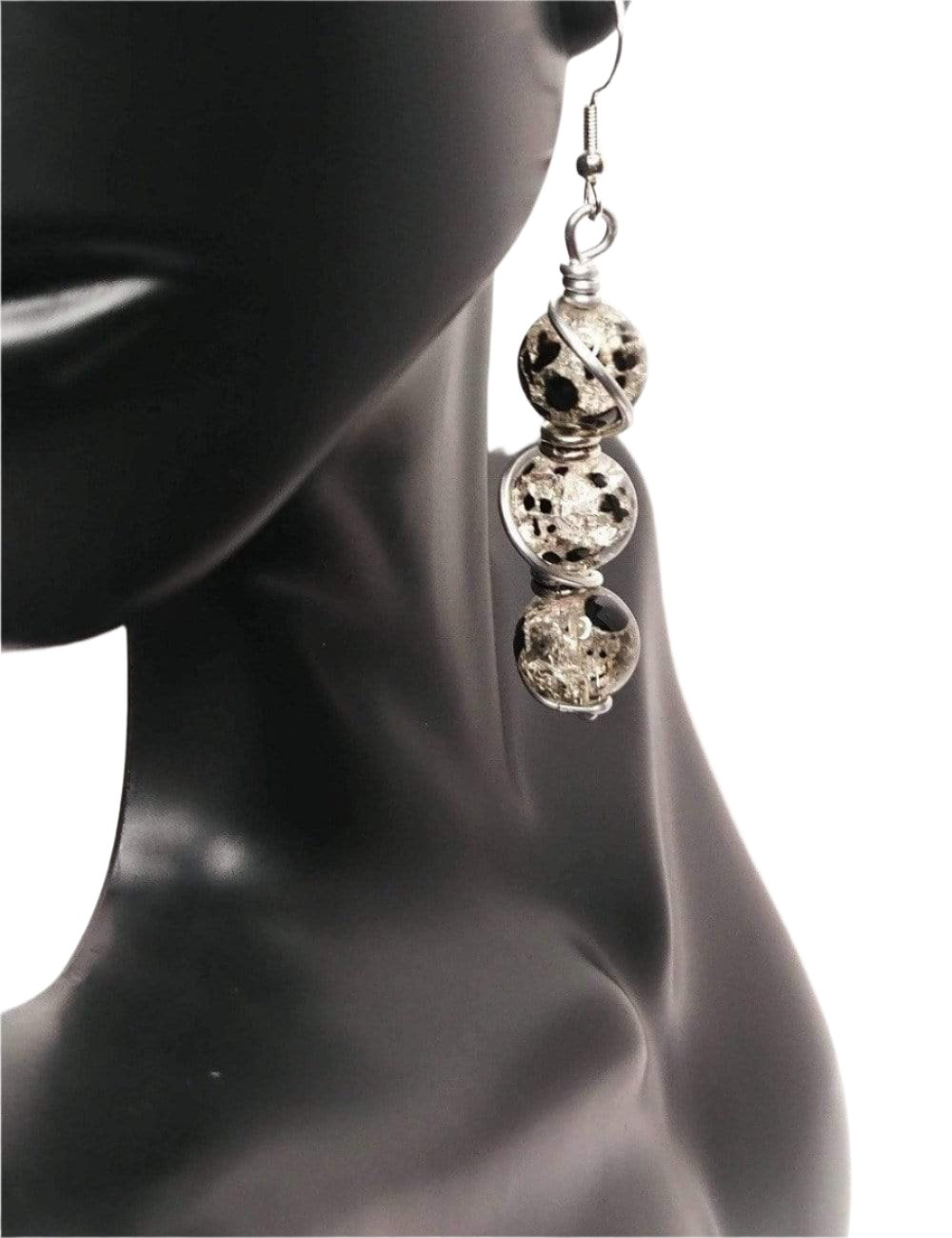 DeFit Designs Earrings Black Crackle Wire Wrapped Spiral Earring-Spiral Drop Earrings