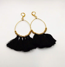 Charger l&#39;image dans la galerie, DeFit Designs Earrings Black Gold Tassel Hoop Earrings-Handmade-Copper Wire Hoop Earrings
