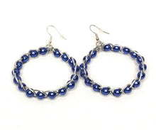 Charger l&#39;image dans la galerie, DeFit Designs Earrings Blue Braided Wire Earrings-Wire Wrapped Beaded Earrings-Big Hoop Earrings
