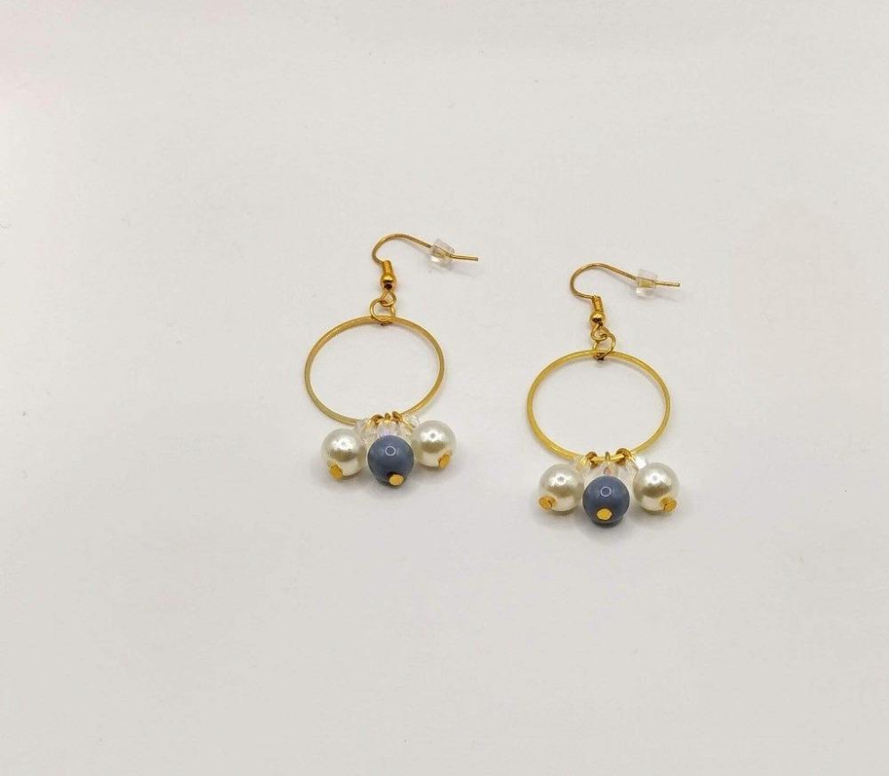 DeFit Designs Earrings Blue Pearl And Gold Plated Hoop Earrings-Gold Small Hoop Earrings