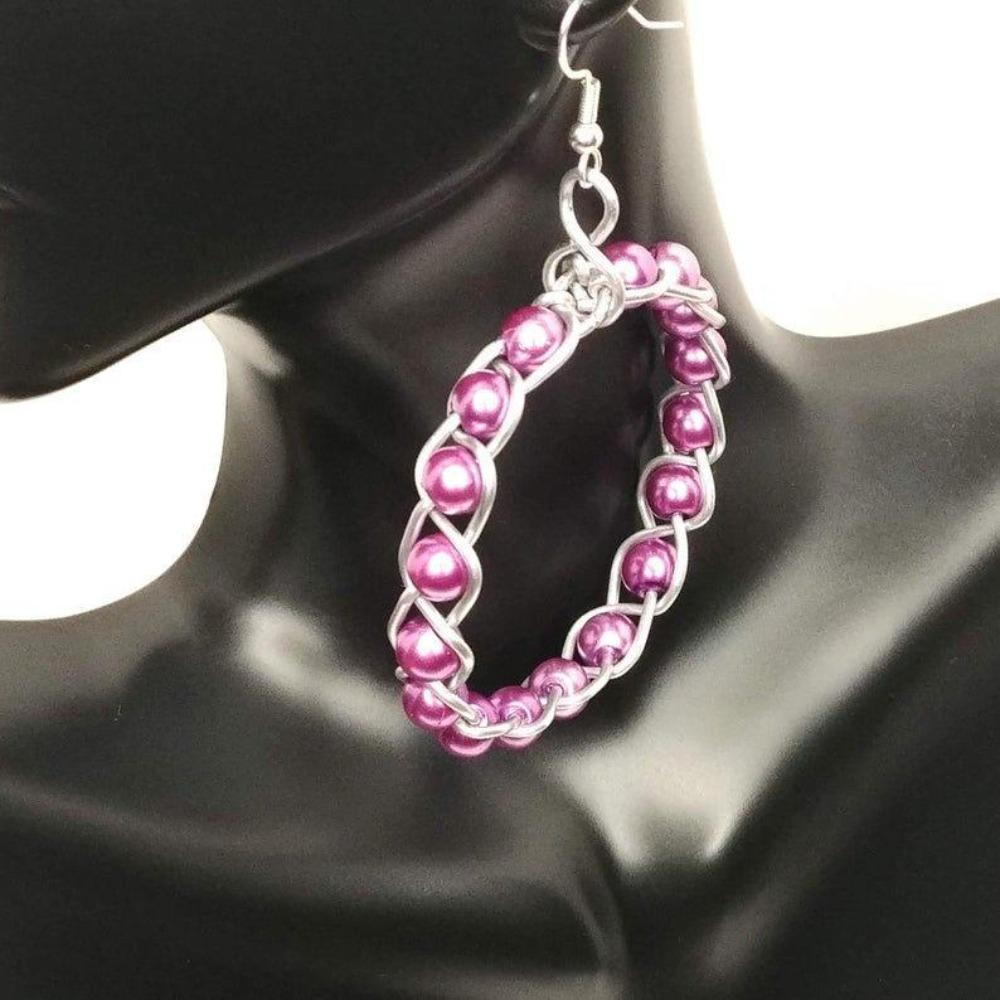 DeFit Designs Earrings Braided Wire Earrings-Wire Wrapped Beaded Earrings-Big Hoop Earrings