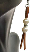 Load image into Gallery viewer, DeFit Designs Earrings Faux Leather Tassel Earrings-Pearl Tassel Earrings-Pearl Earrings
