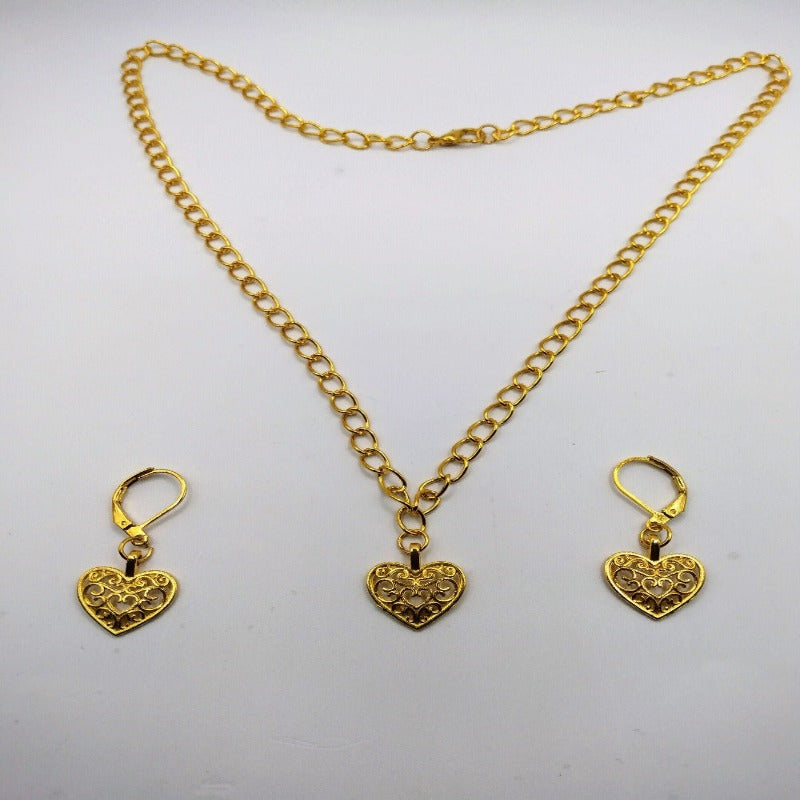 DeFit Designs Earrings Gold Heart Necklace And Earring Set-Heart Earrings-Heart Necklace