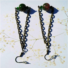 Load image into Gallery viewer, DeFit Designs Earrings Green And Pink Chain Link Earrings-Bronze Chain Link Earrings

