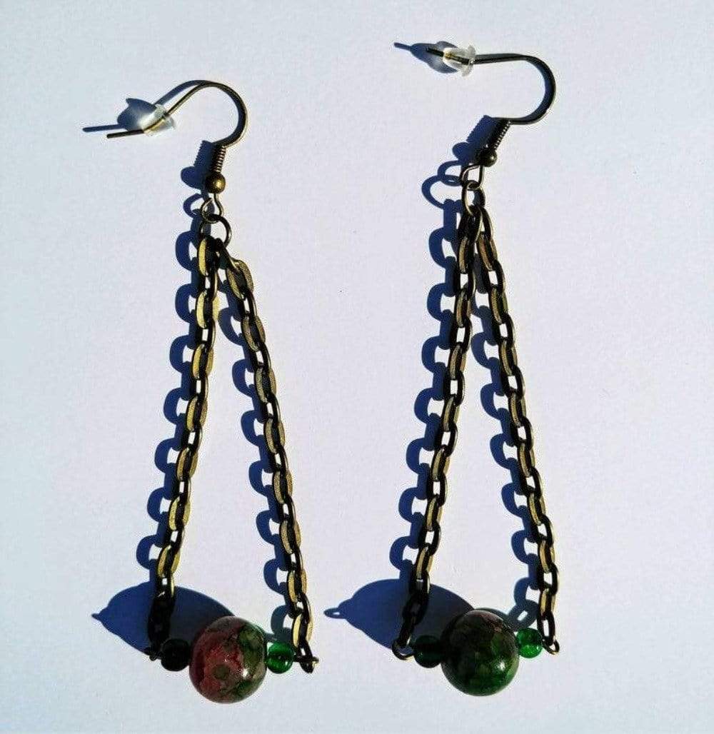 DeFit Designs Earrings Green And Pink Chain Link Earrings-Bronze Chain Link Earrings