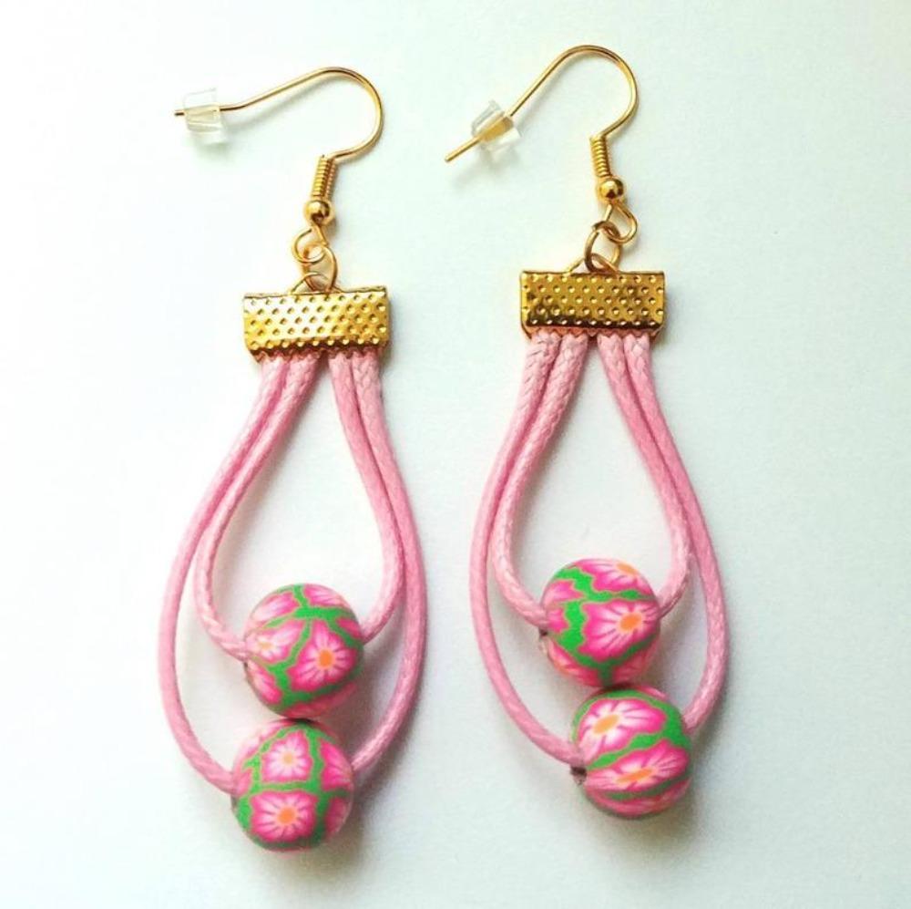 DeFit Designs Earrings Light Pink Double Hole Hoop Earrings-Polymer Clay Teardrop Earrings