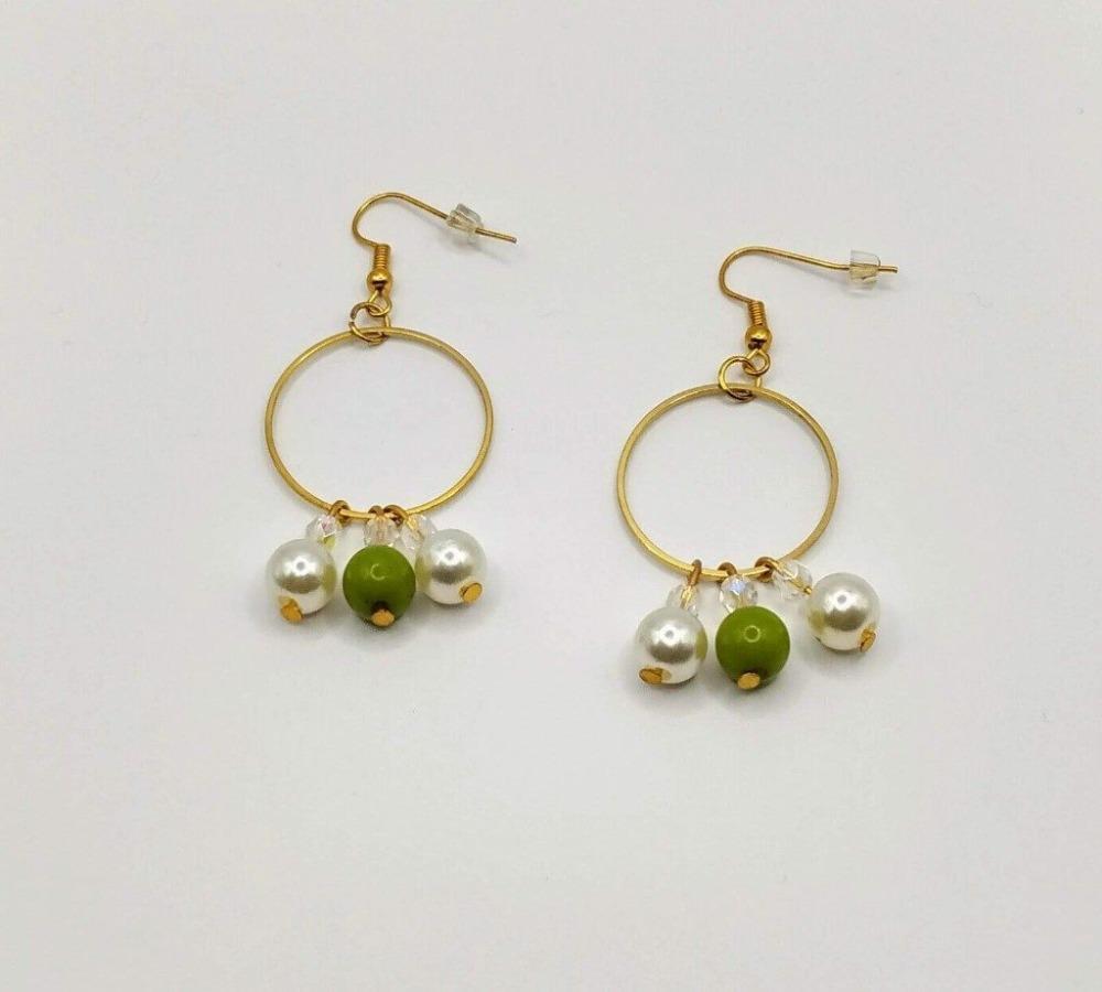 DeFit Designs Earrings Lime Green Pearl And Gold Plated Hoop Earrings-Gold Small Hoop Earrings