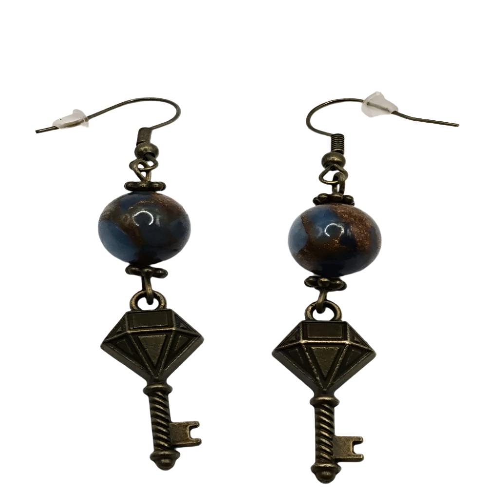 DeFit Designs Earrings Natural Blue Stone Earrings-Antique Bronze Drop Earrings