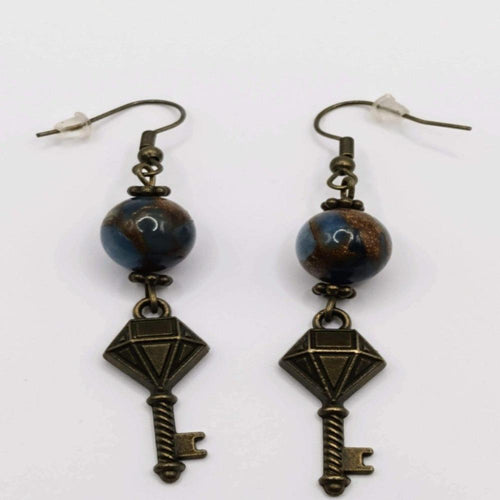 DeFit Designs Earrings Natural Blue Stone Earrings-Antique Bronze Drop Earrings
