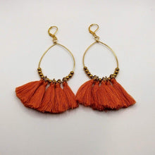 Charger l&#39;image dans la galerie, DeFit Designs Earrings Orange Gold Tassel Hoop Earrings-Handmade-Copper Wire Hoop Earrings
