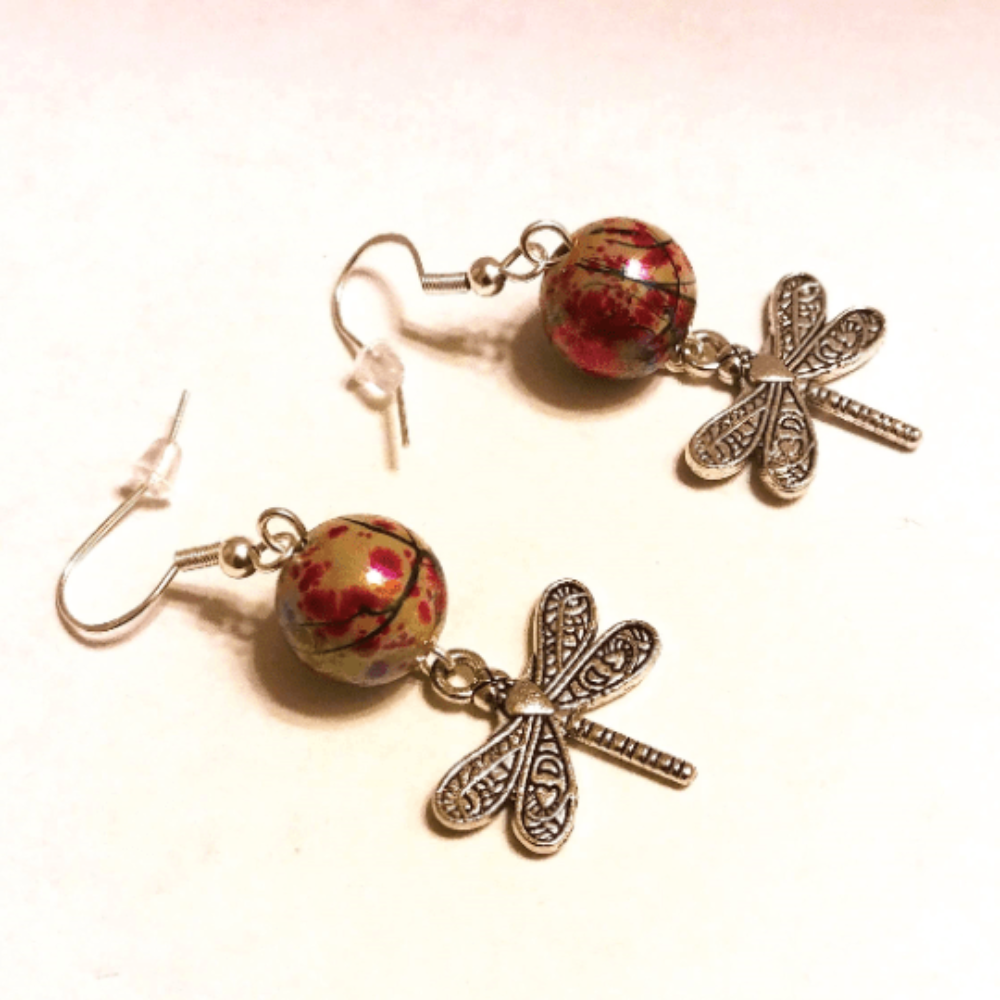DeFit Designs Earrings Oriental DragonFly Beaded Earrings-Dragonfly Dangle Earrings