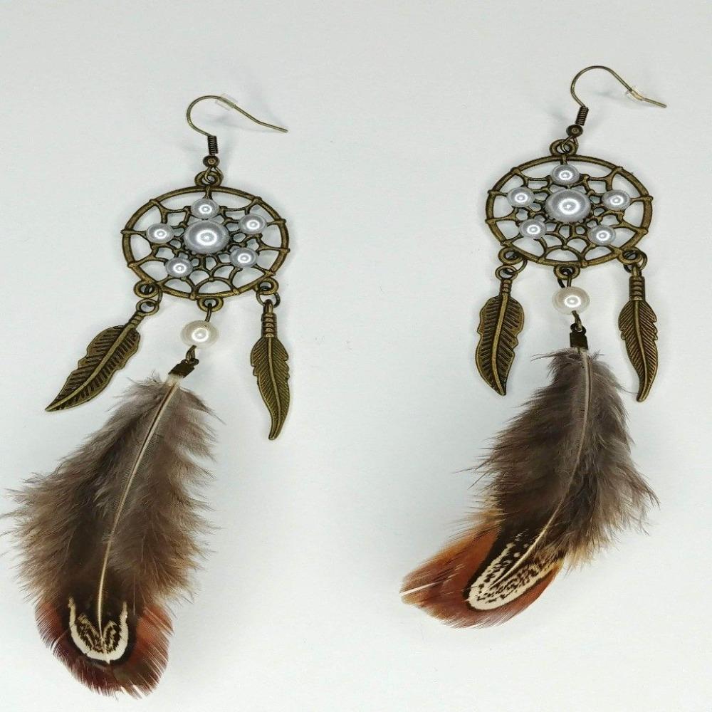 DeFit Designs Earrings Pheasant Feathered Earrings-Dream Catcher Earrings