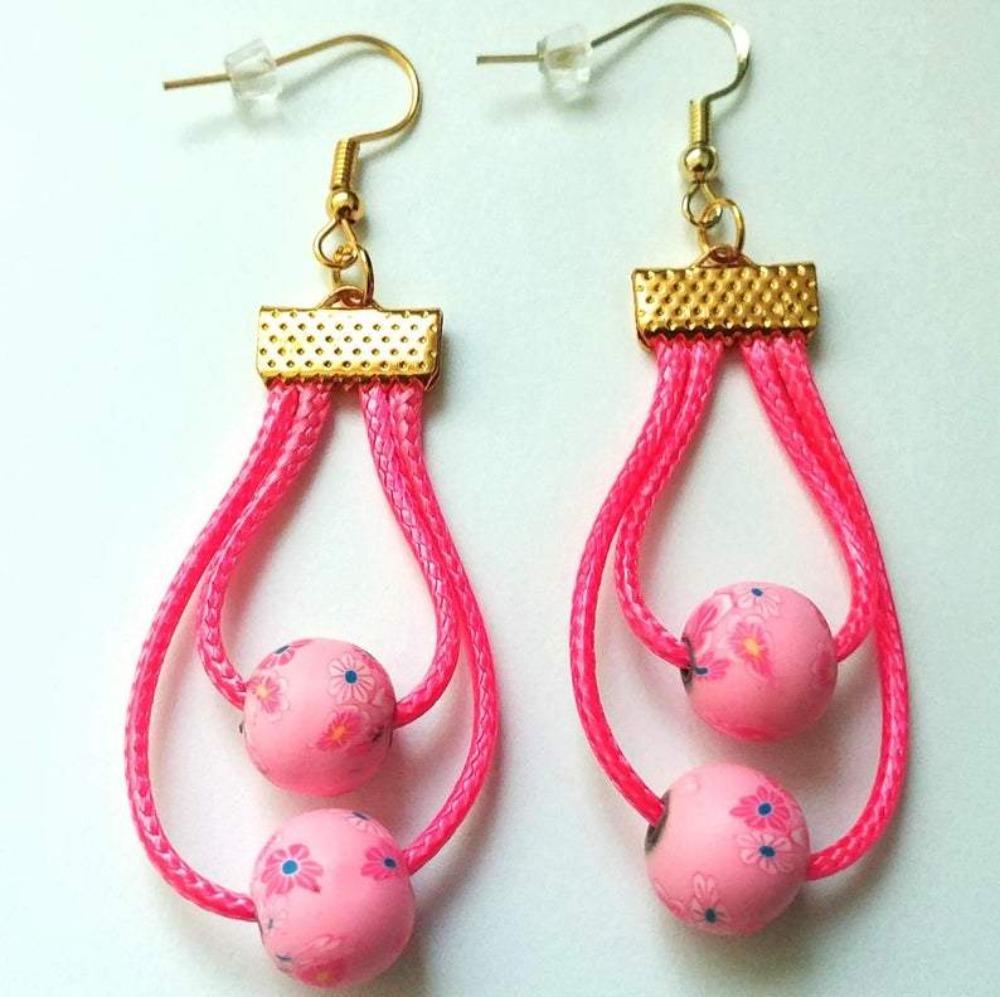 DeFit Designs Earrings Pink Double Hole Hoop Earrings-Polymer Clay Teardrop Earrings