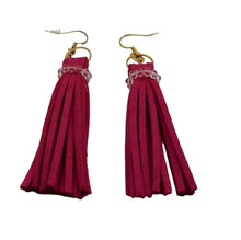 Charger l&#39;image dans la galerie, DeFit Designs Earrings Pink Faux Leather Tassel Earrings-Leather Fringe Earrings-Shoulder Duster
