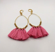 Charger l&#39;image dans la galerie, DeFit Designs Earrings Pink Gold Tassel Hoop Earrings-Handmade-Copper Wire Hoop Earrings
