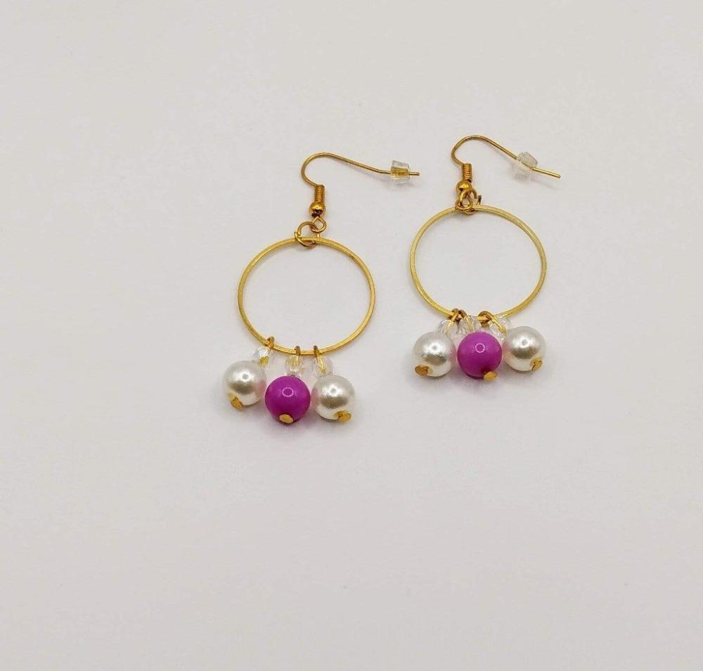 DeFit Designs Earrings Pink Pearl And Gold Plated Hoop Earrings-Gold Small Hoop Earrings