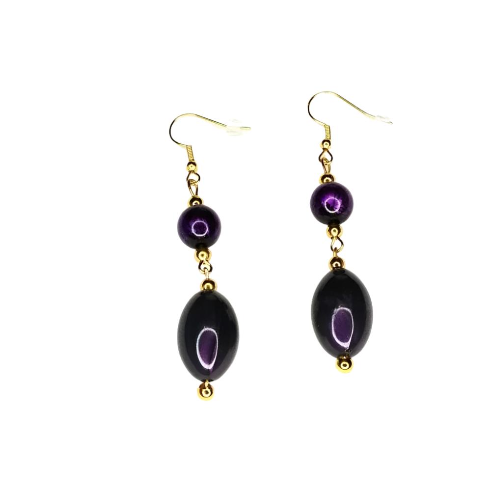 DeFit Designs Earrings Purple Dangling Earrings-Oval Shaped Earrings-Drop Earrings