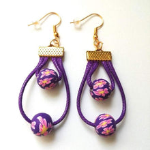 Φόρτωση εικόνας στο εργαλείο προβολής Συλλογής, DeFit Designs Earrings Purple Double Hole Hoop Earrings-Polymer Clay Teardrop Earrings
