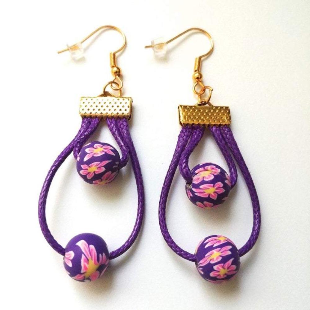 DeFit Designs Earrings Purple Double Hole Hoop Earrings-Polymer Clay Teardrop Earrings