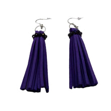 Charger l&#39;image dans la galerie, DeFit Designs Earrings Purple Faux Leather Tassel Earrings-Leather Fringe Earrings-Shoulder Duster
