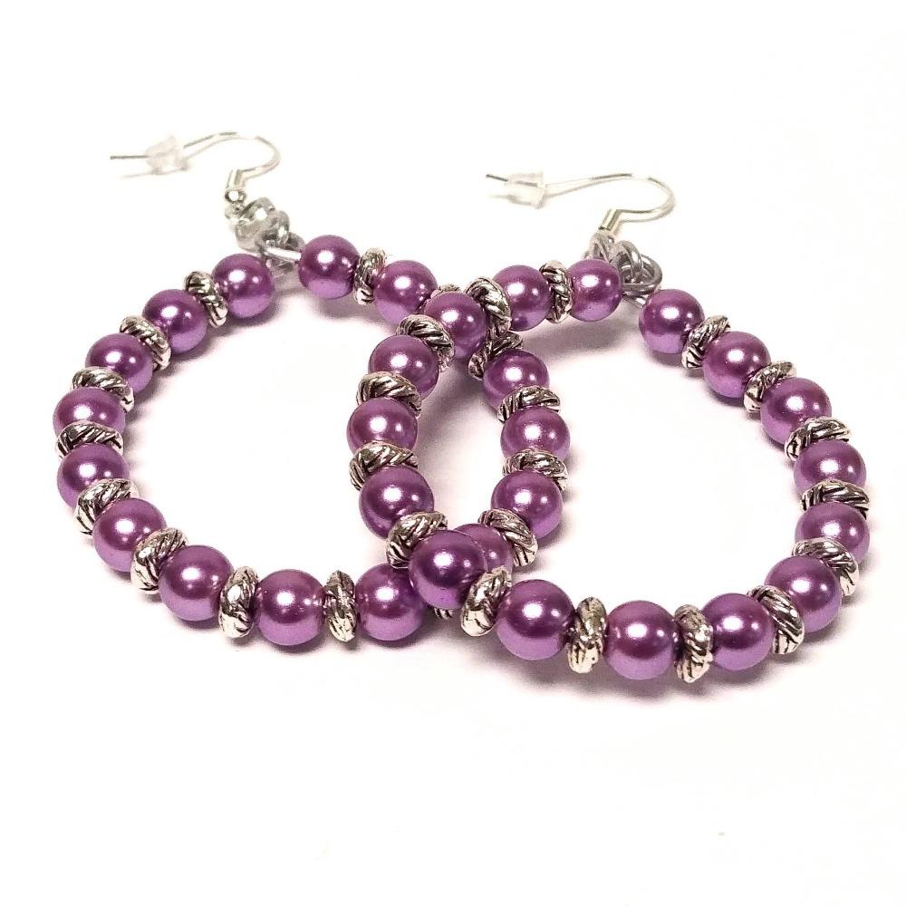 DeFit Designs Earrings Purple Hoop Dangling Earrings-Handmade Hoop Earrings
