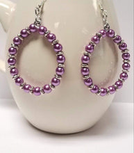 Load image into Gallery viewer, DeFit Designs Earrings Purple Hoop Dangling Earrings-Handmade Hoop Earrings
