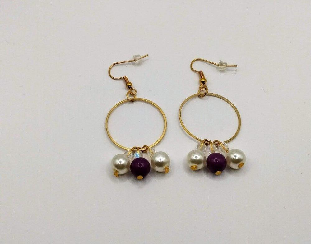 DeFit Designs Earrings Purple Pearl And Gold Plated Hoop Earrings-Gold Small Hoop Earrings