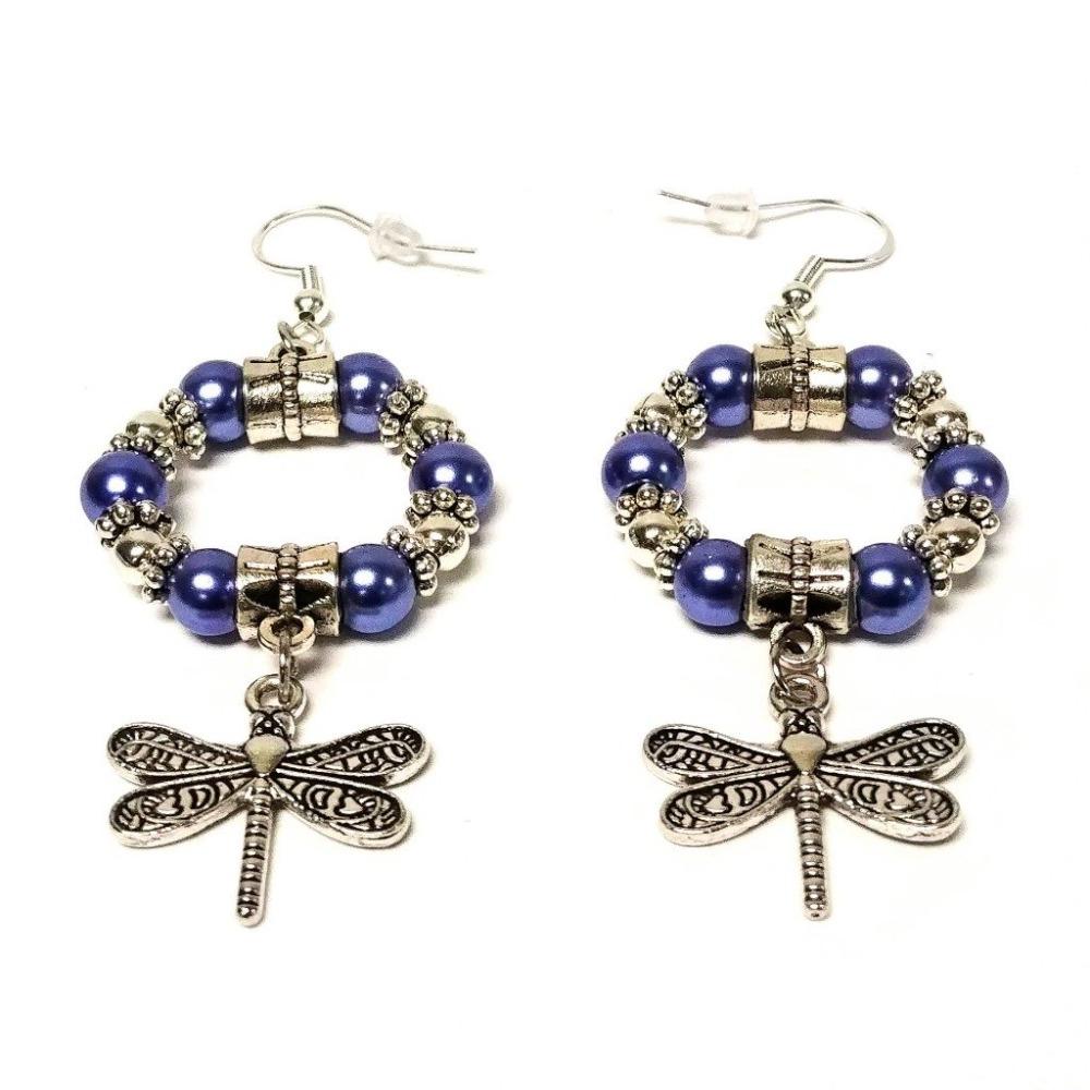 DeFit Designs Earrings Purple Silver DragonFly Hoop Earrings-DragonFly Dangle Earrings