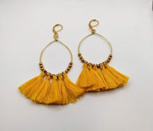 Charger l&#39;image dans la galerie, DeFit Designs Earrings Yellow Gold Tassel Hoop Earrings-Handmade-Copper Wire Hoop Earrings
