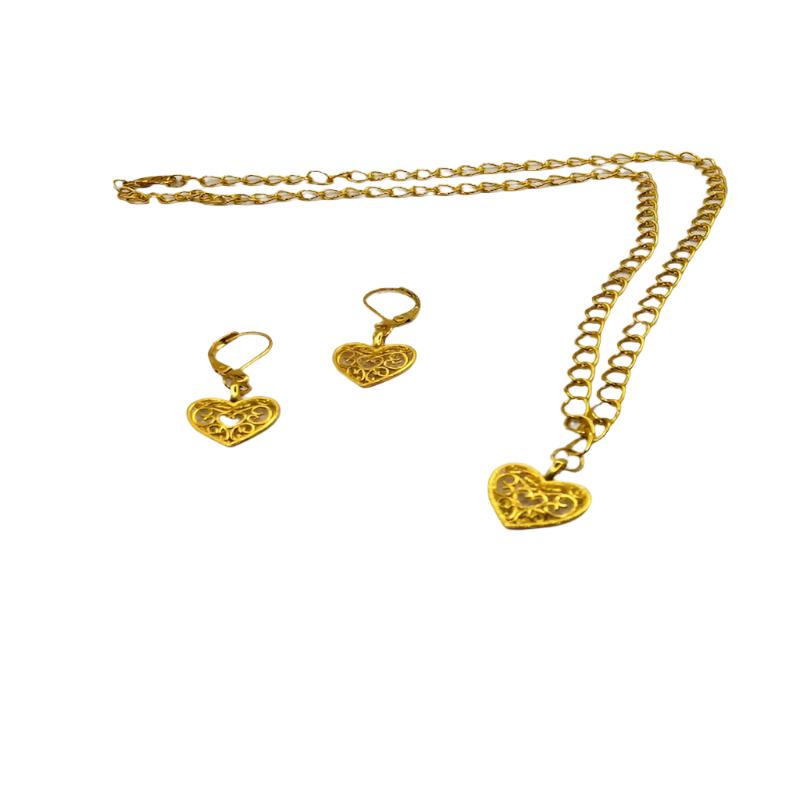 DeFit Designs Gold Heart Necklace And Earring Set-Heart Earrings-Heart Necklace