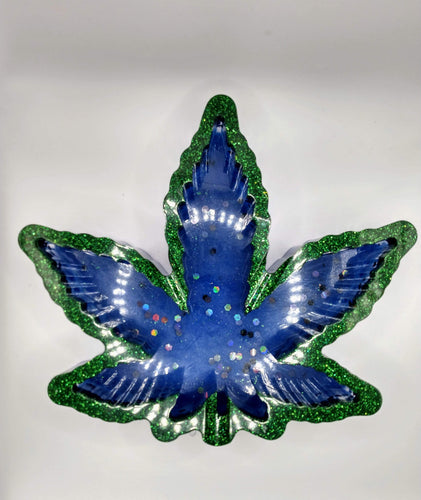DeFit Designs Green/Blue Weed Smokers Ashtray-Weed Leaf Ashtray-Marijuana Ashtray