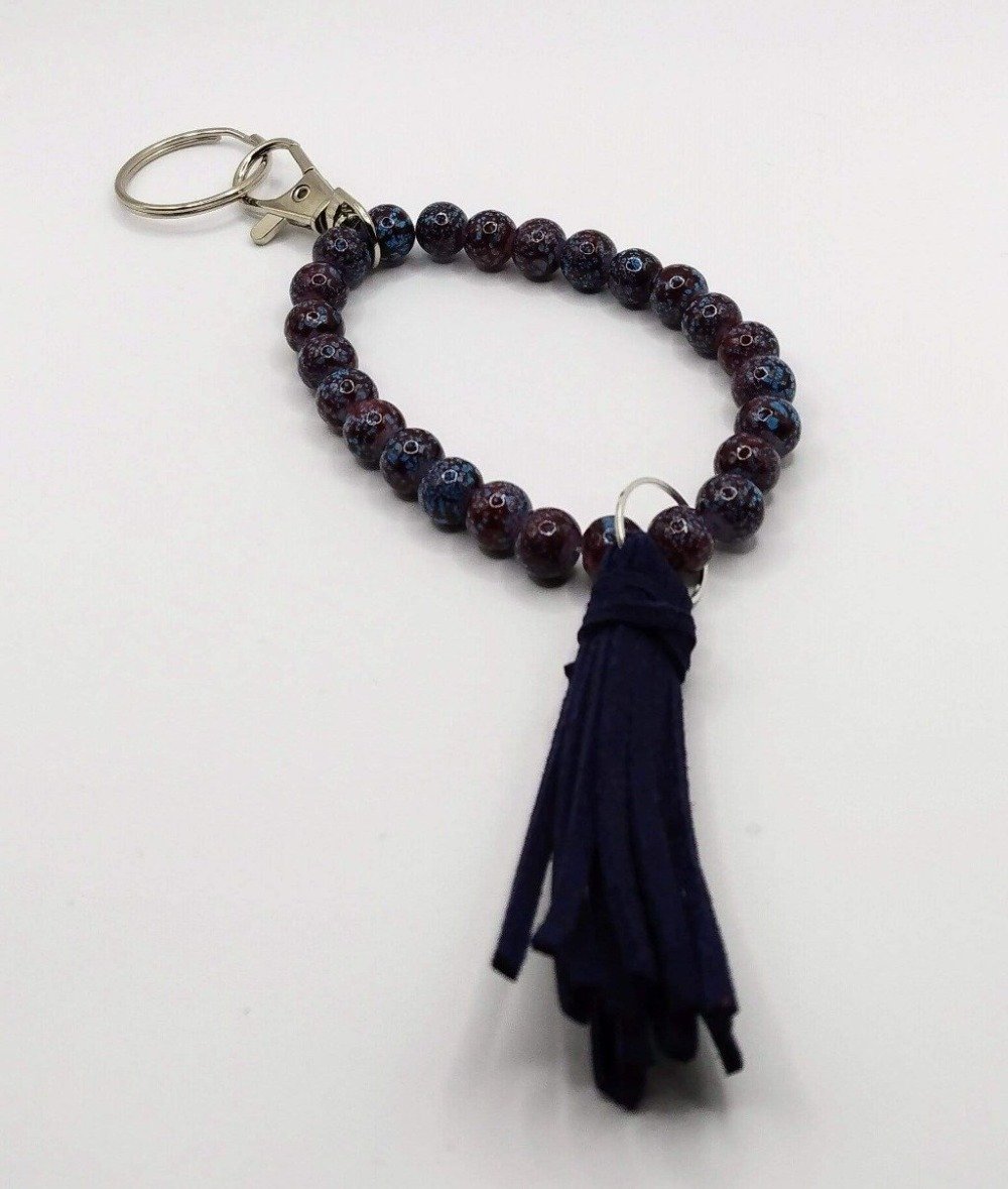 DeFit Designs Key Chains Blue & Burgundy Wristlet Stretchy Keychain