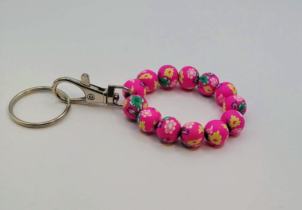 DeFit Designs Key Chains Dark Pink Polymer Clay Keychain-Polymer Clay Beaded Keychain