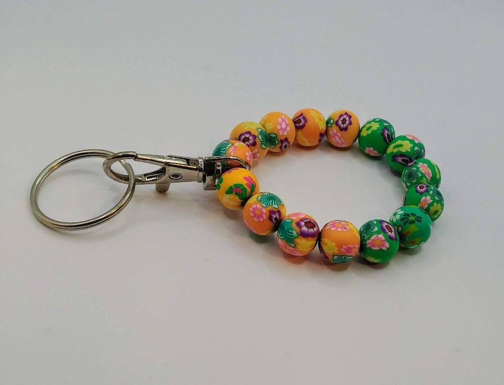 DeFit Designs Key Chains Green & Yellow Polymer Clay Keychain-Polymer Clay Beaded Keychain