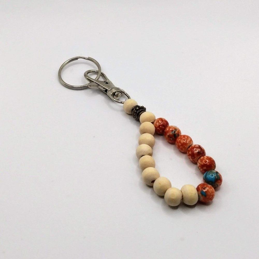 DeFit Designs Key Chains Natural Wood/Orange Natural Wood And Black Onyx Keychains