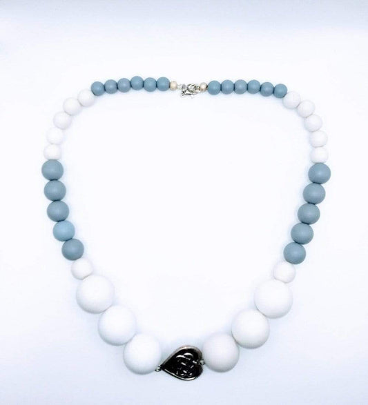 DeFit Designs Necklaces Blue And White Natural Wooden Bead Necklace-Chunky Wood Bead Necklace