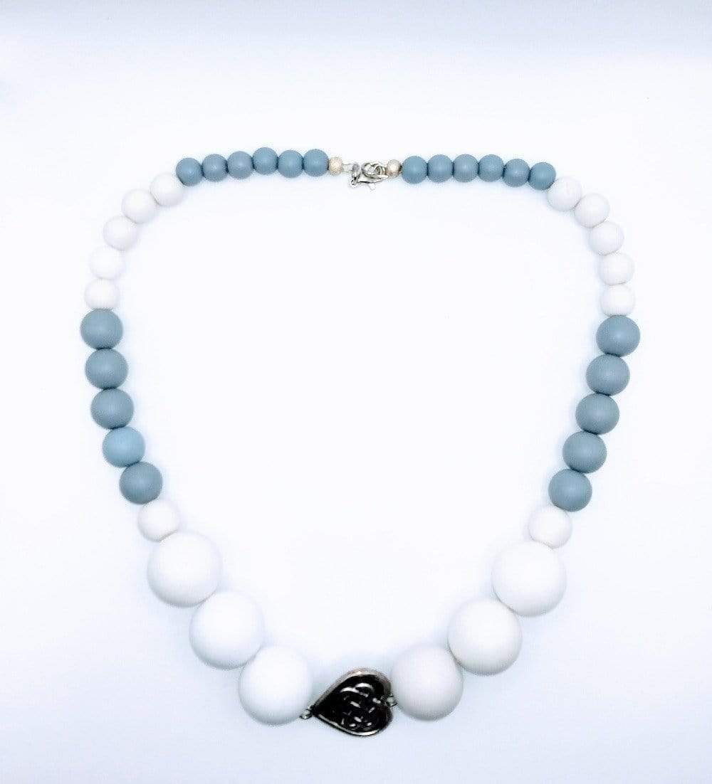 DeFit Designs Necklaces Blue And White Natural Wooden Bead Necklace-Chunky Wood Bead Necklace