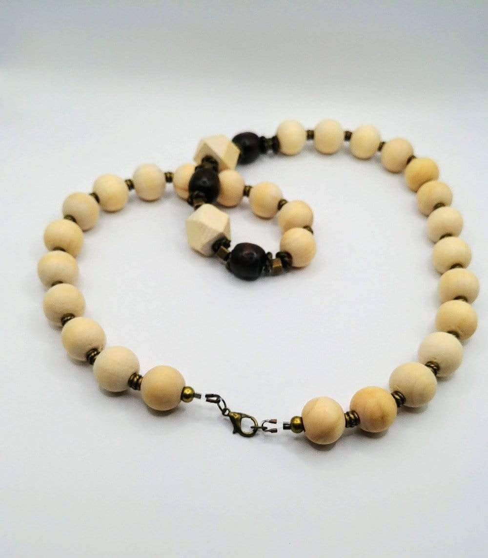 DeFit Designs Necklaces Chunky Wood Bead Necklace-Handmade Wooden Necklace