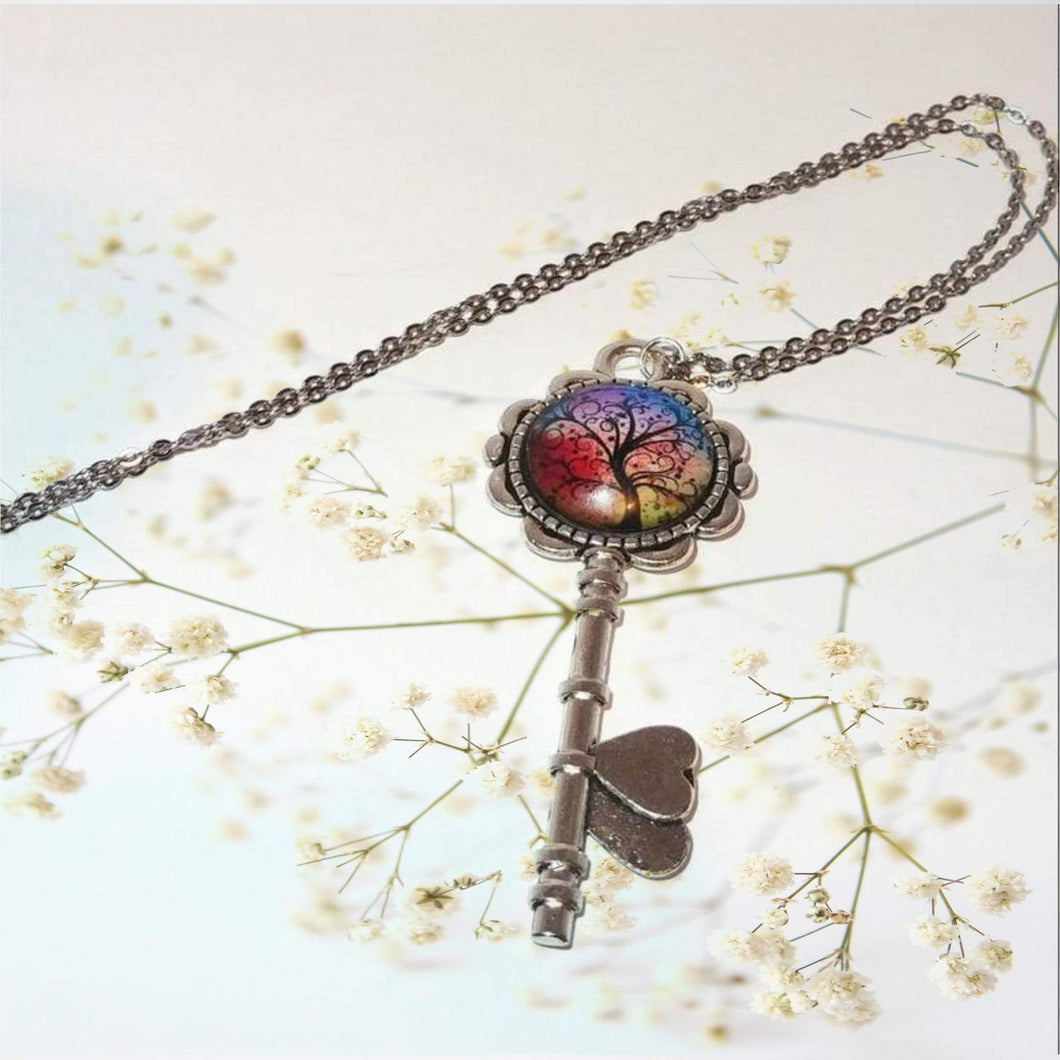 DeFit Designs NECKLACES Fiery Tree Of Life Necklace-Stainless Steel Cabochon Necklace