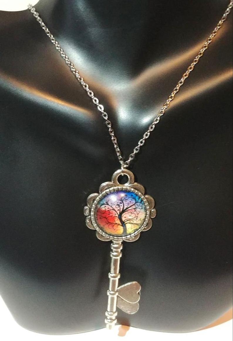 DeFit Designs NECKLACES Fiery Tree Of Life Necklace-Stainless Steel Cabochon Necklace