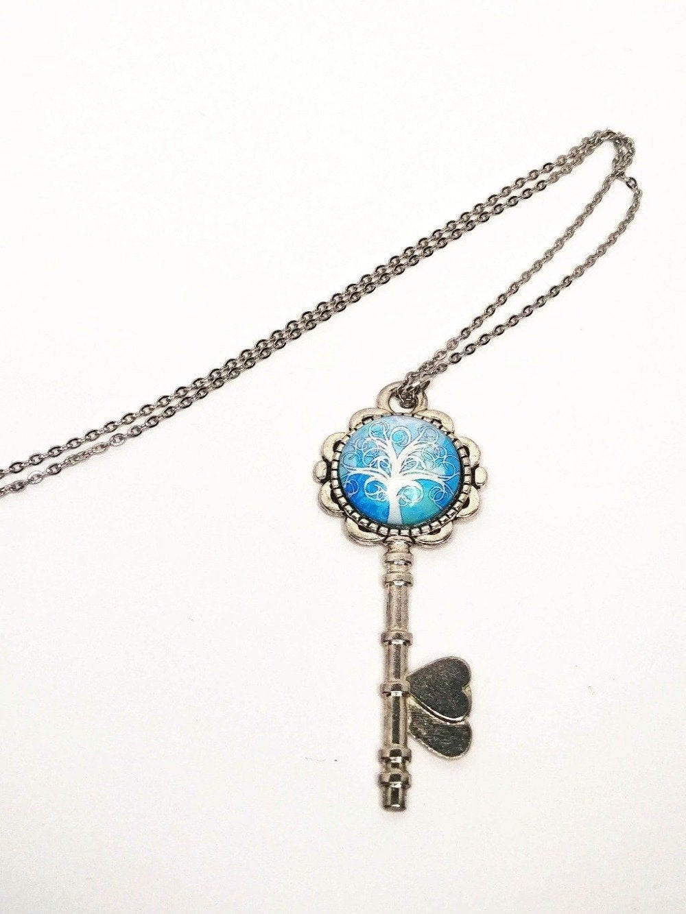 DeFit Designs NECKLACES Vibrant Blue Cabochon Key Necklace-Silver Key Necklace