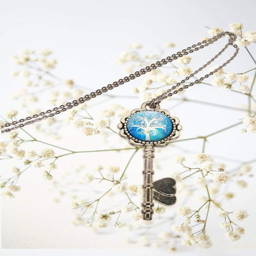 DeFit Designs NECKLACES Vibrant Blue Cabochon Key Necklace-Silver Key Necklace