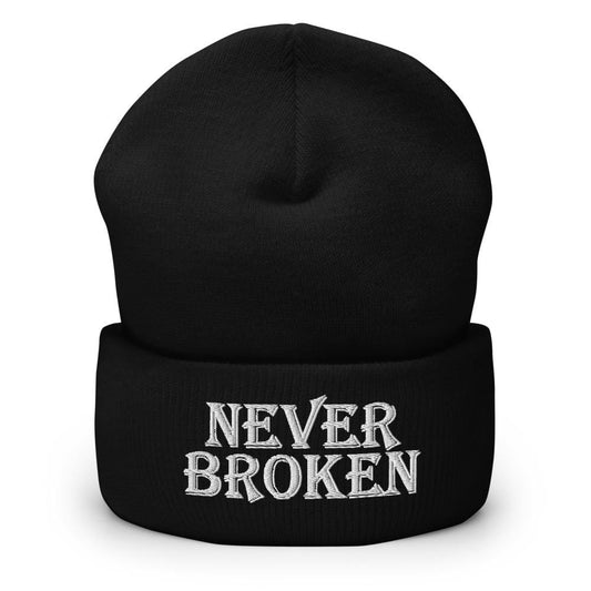 Printful Beanie Black Never Broken Embroidered Beanie Hat-Embroidered Beanie Caps-White